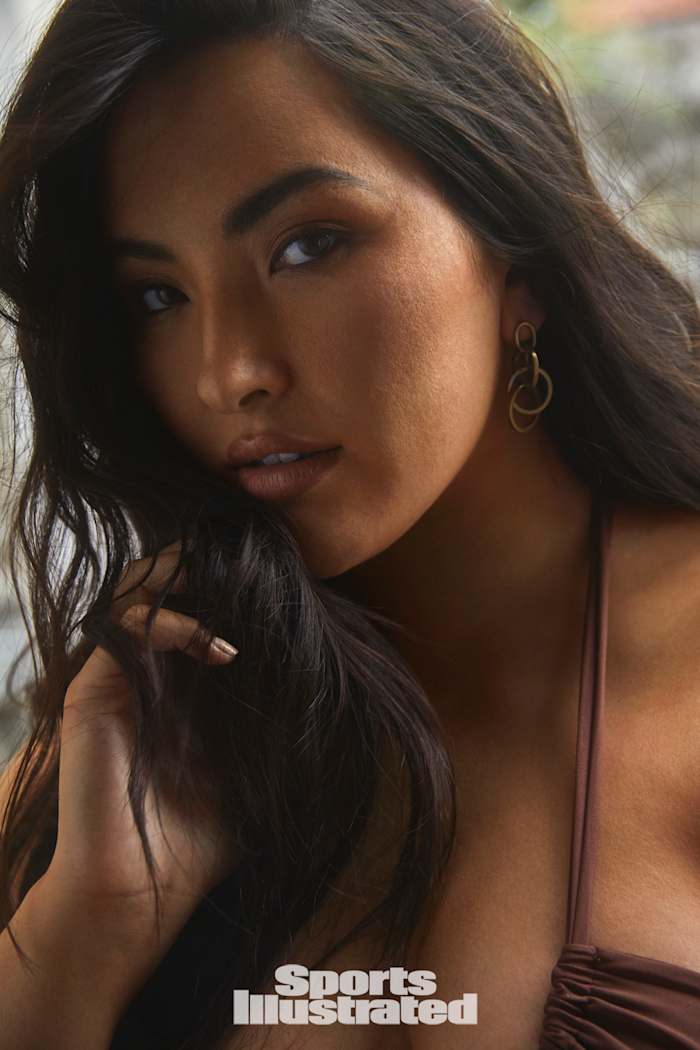 Yumi Nu was photographed by James Macari in Montenegro. Swimsuit by 437 Swim .Earrings by Michelle Ross.